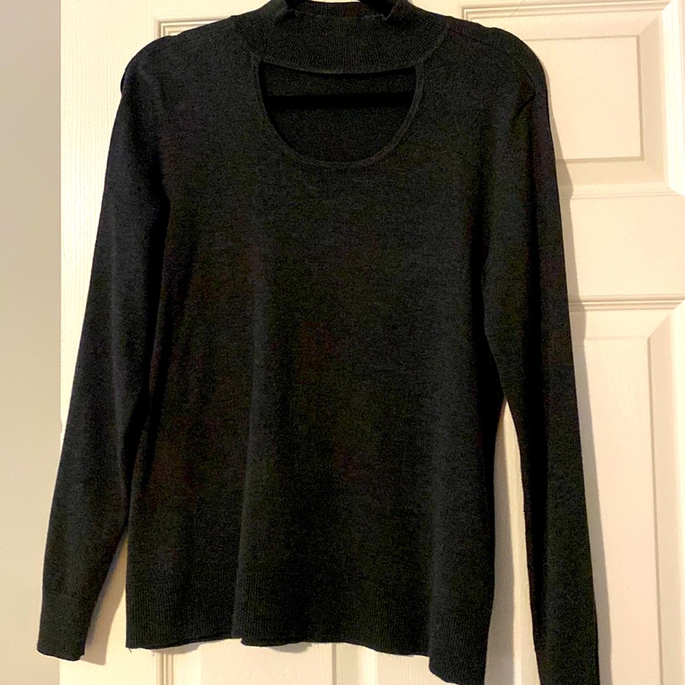 Dark grey mock neck sweater with cutouts